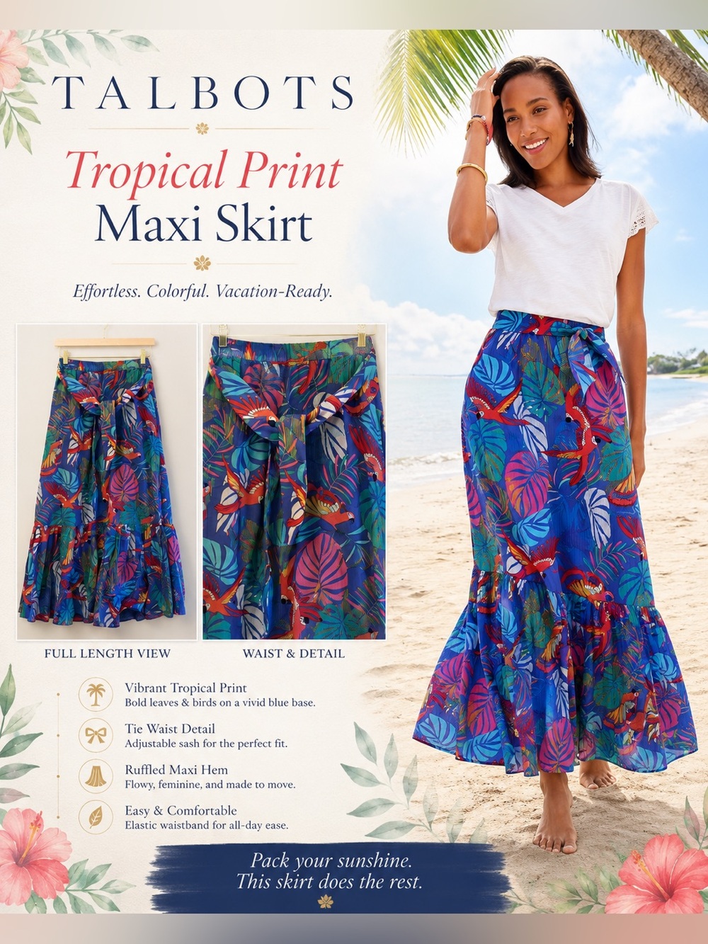 Talbots Blue Pink Tiered Maxi Skirt Resort worn once